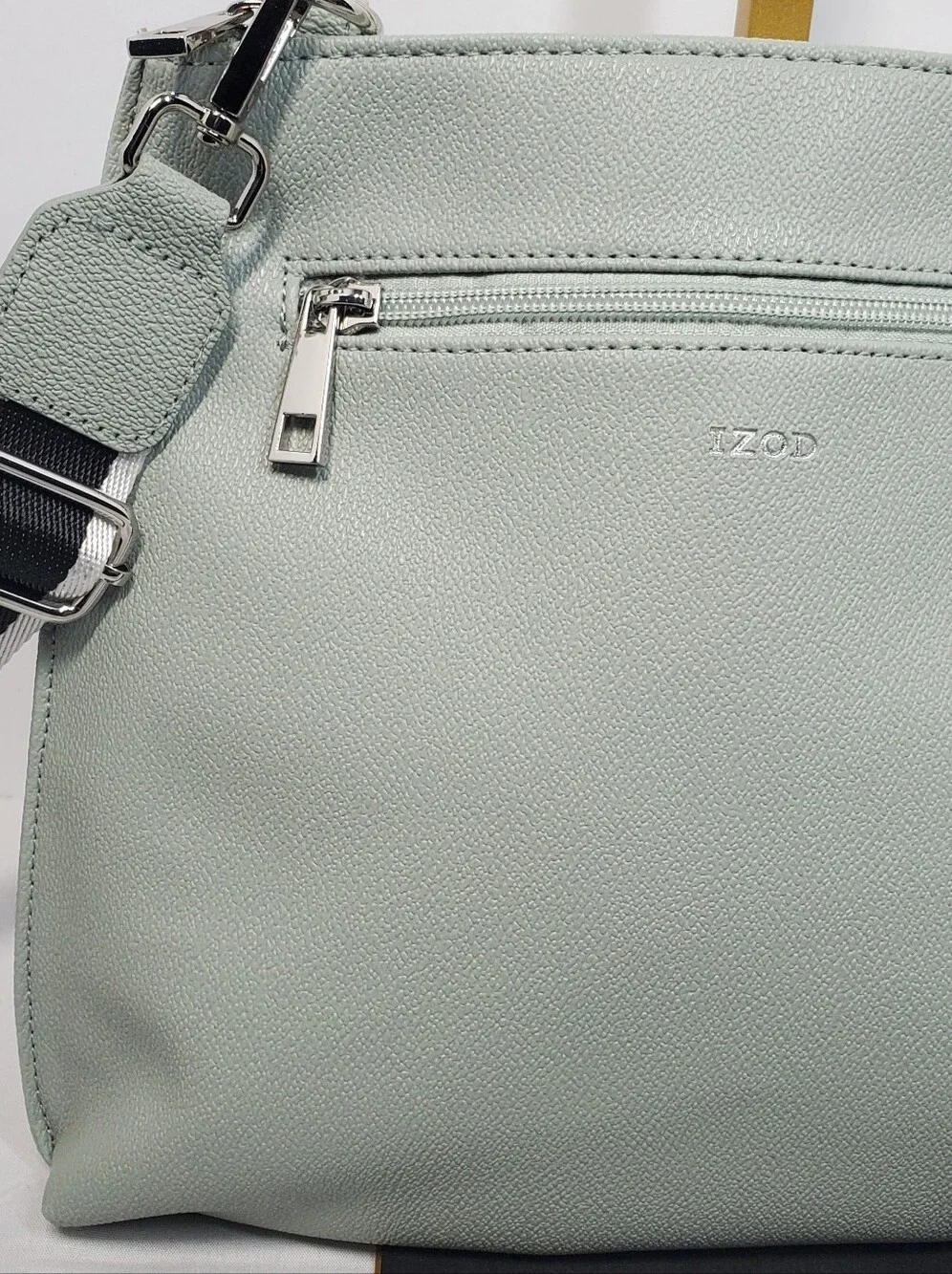 IZOD Mint Green Crossbody Bag with Black-and-White Branded Detachable Strap